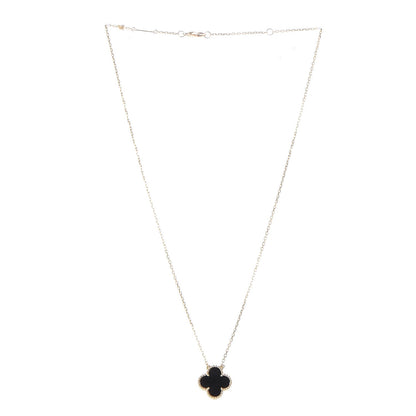 Van Cleef & Arpels 18K Yellow Gold Black Onyx Vintage Alhambra Pendant Necklace 3 of 12