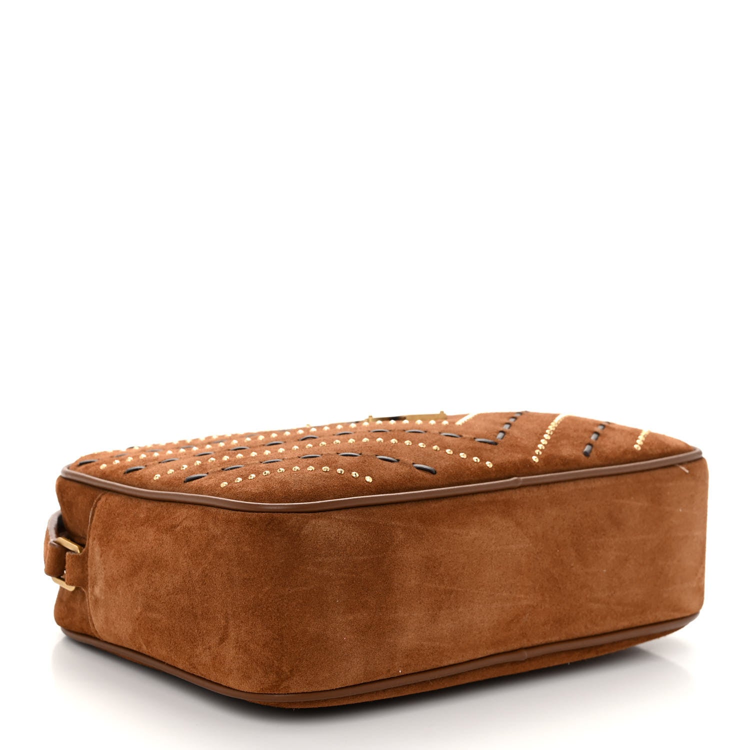 Saint Laurent Suede Studded Woven Monogram Lou Camera Bag Cinnamon 4 of 10