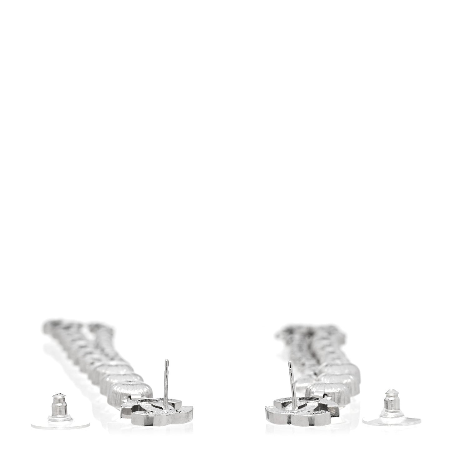 Crystal CC Long Drop Earrings Silver