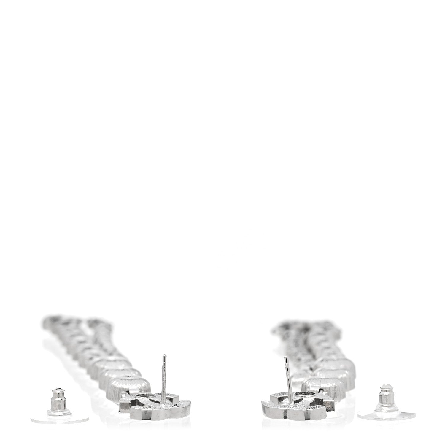 Chanel Crystal CC Long Drop Earrings Silver 3 of 4