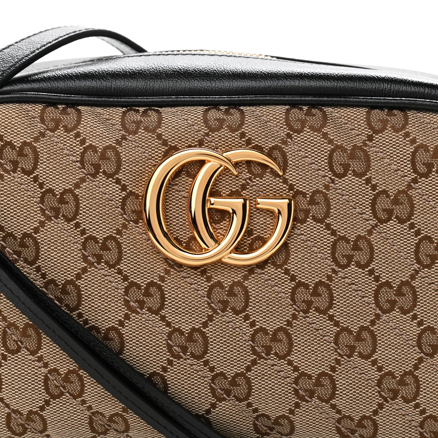 Monogram Matelasse Diagonal Small GG Marmont Chain Shoulder Bag Beige Black