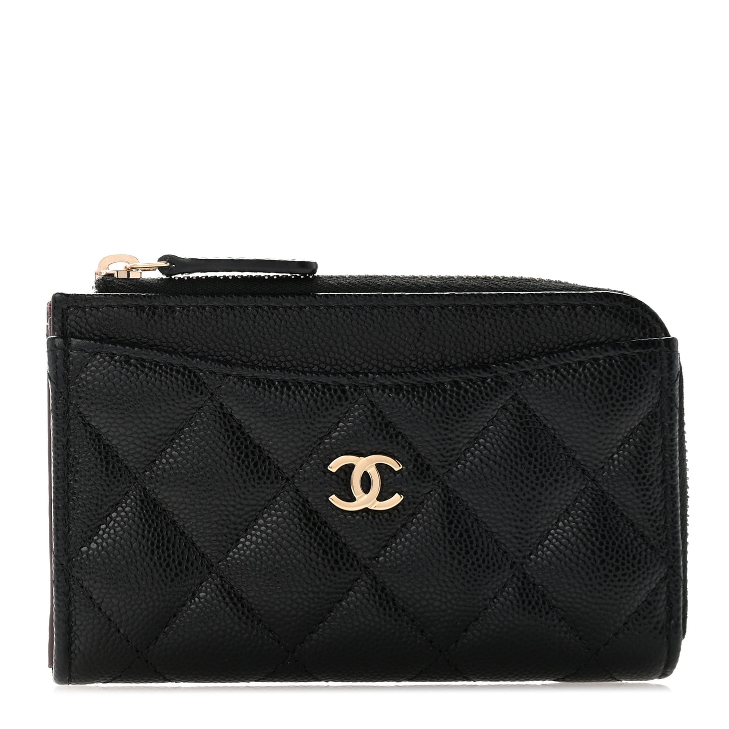 Caviar Quilted CC Zip Around Card Holder Black