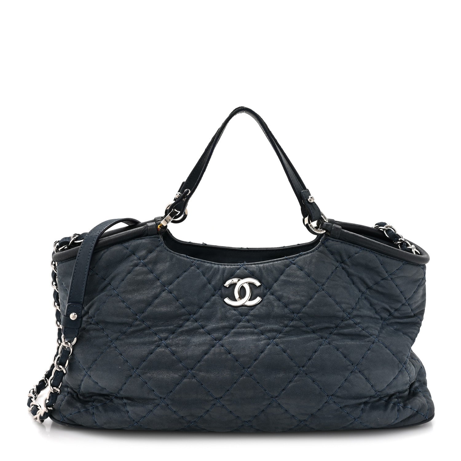 Chanel Iridescent Calfskin Quilted Small Sea Hit Tote Navy 1 of 17