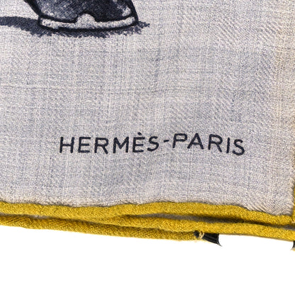 Hermes Cashmere Silk Grand Carrosse Royal Scarf 100 Gris Chine Gris Jaune 2 of 5