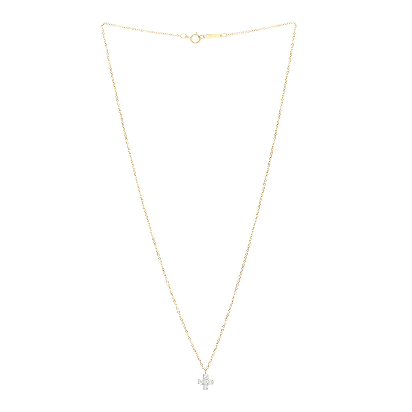18K Yellow Gold Platinum Diamond Cruciform Cross Pendant Necklace