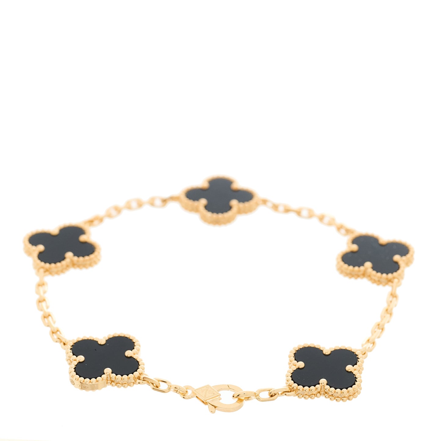 VAN CLEEF &amp; ARPELS 18K Yellow Gold Black Onyx 5 Motifs Vintage Alhambra Bracelet