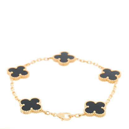 Van Cleef & Arpels VAN CLEEF &amp; ARPELS 18K Yellow Gold Black Onyx 5 Motifs Vintage Alhambra Bracelet 2 of 6