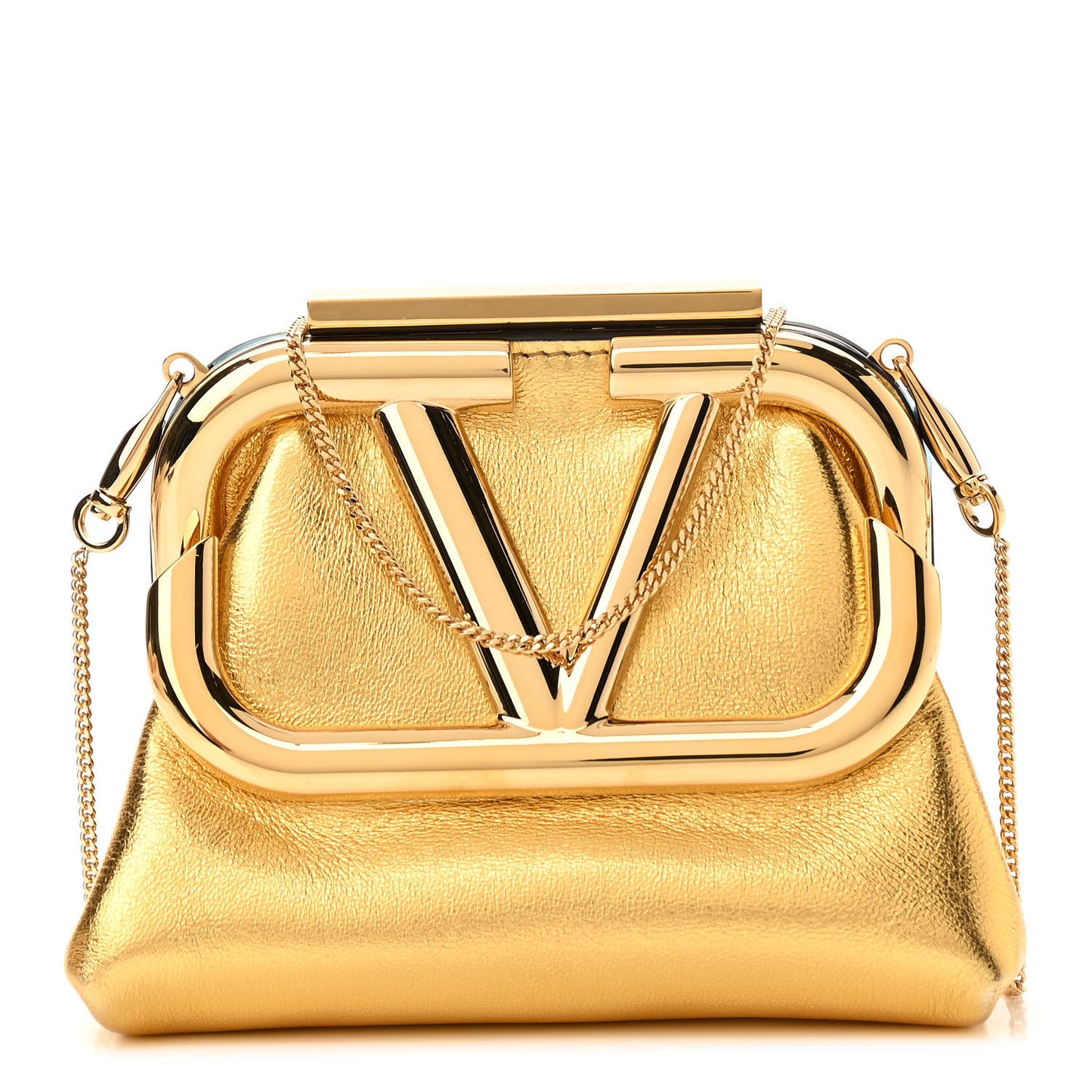 Metallic Calfskin Mini Supervee Clutch Soft Gold
