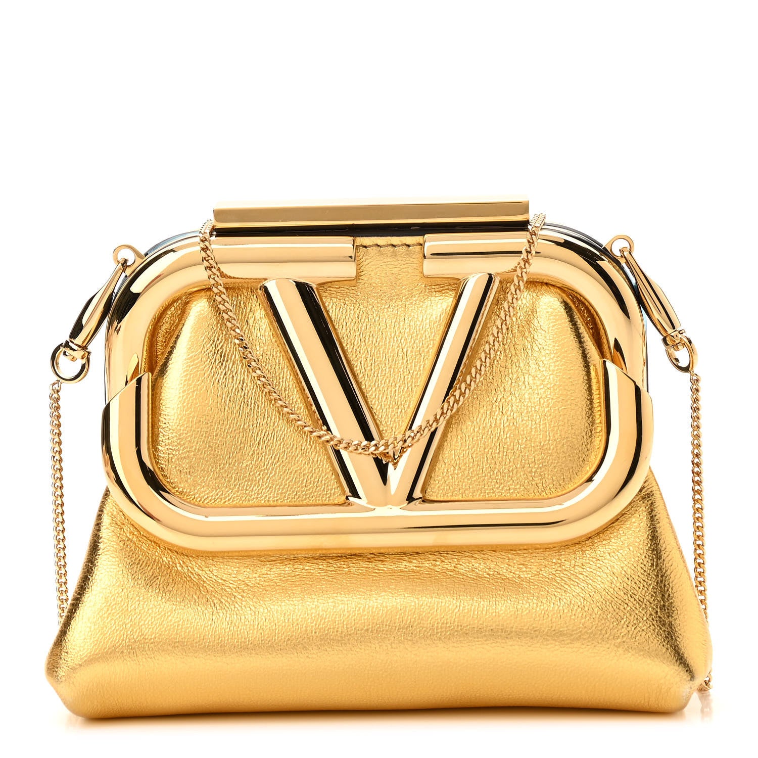 Valentino Garavani Metallic Calfskin Mini Supervee Clutch Soft Gold 1 of 9