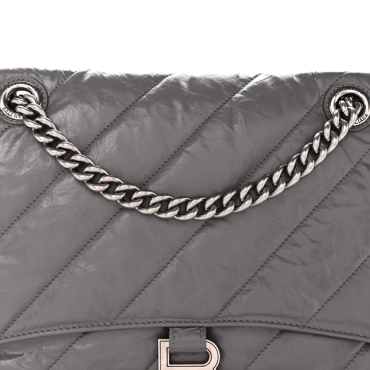 Crushed Calfskin Quilted Medium Crush Chain Bag Dark Grey