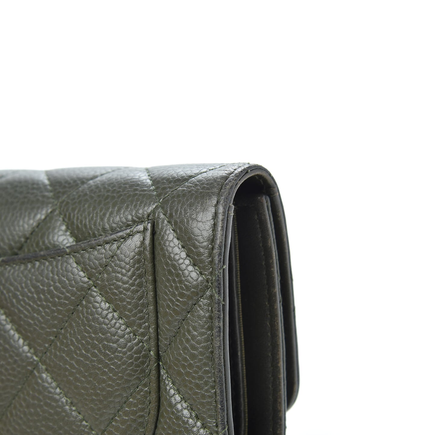 Caviar Quilted Large Flap Wallet Dark Green