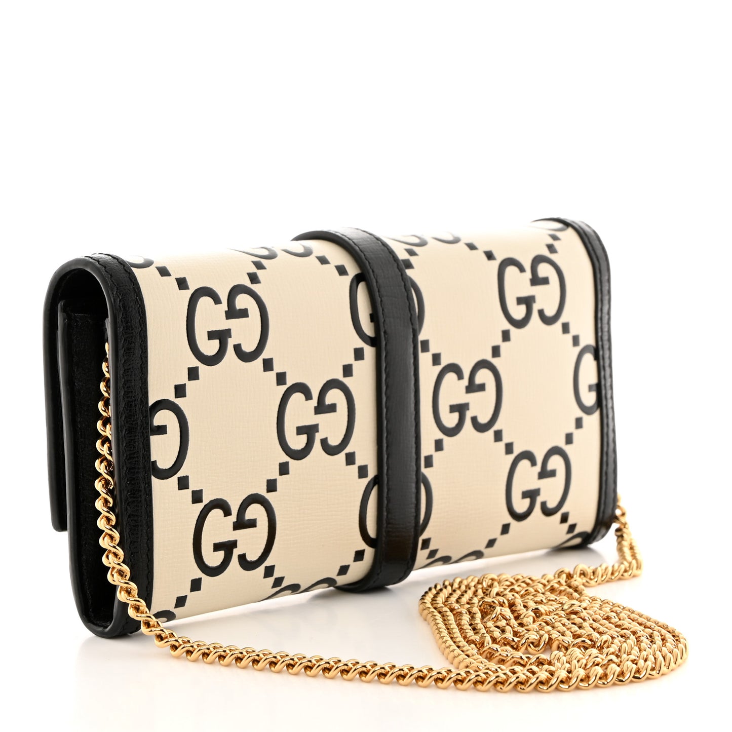 Azalea Calfskin GG Monogram Bi-Color Debossed Jackie 1961 Chain Wallet Mystic White Black