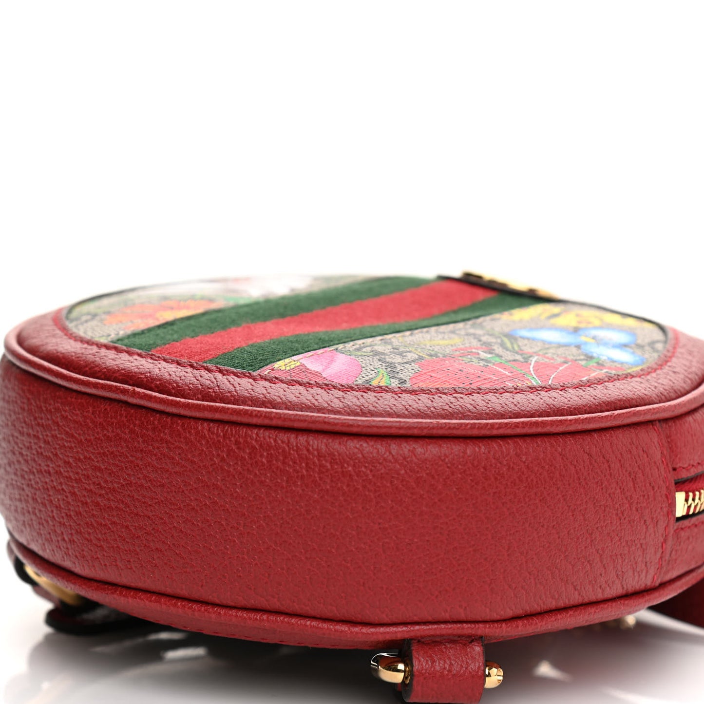 GG Supreme Monogram Web Flora Mini Ophidia Round Backpack Red