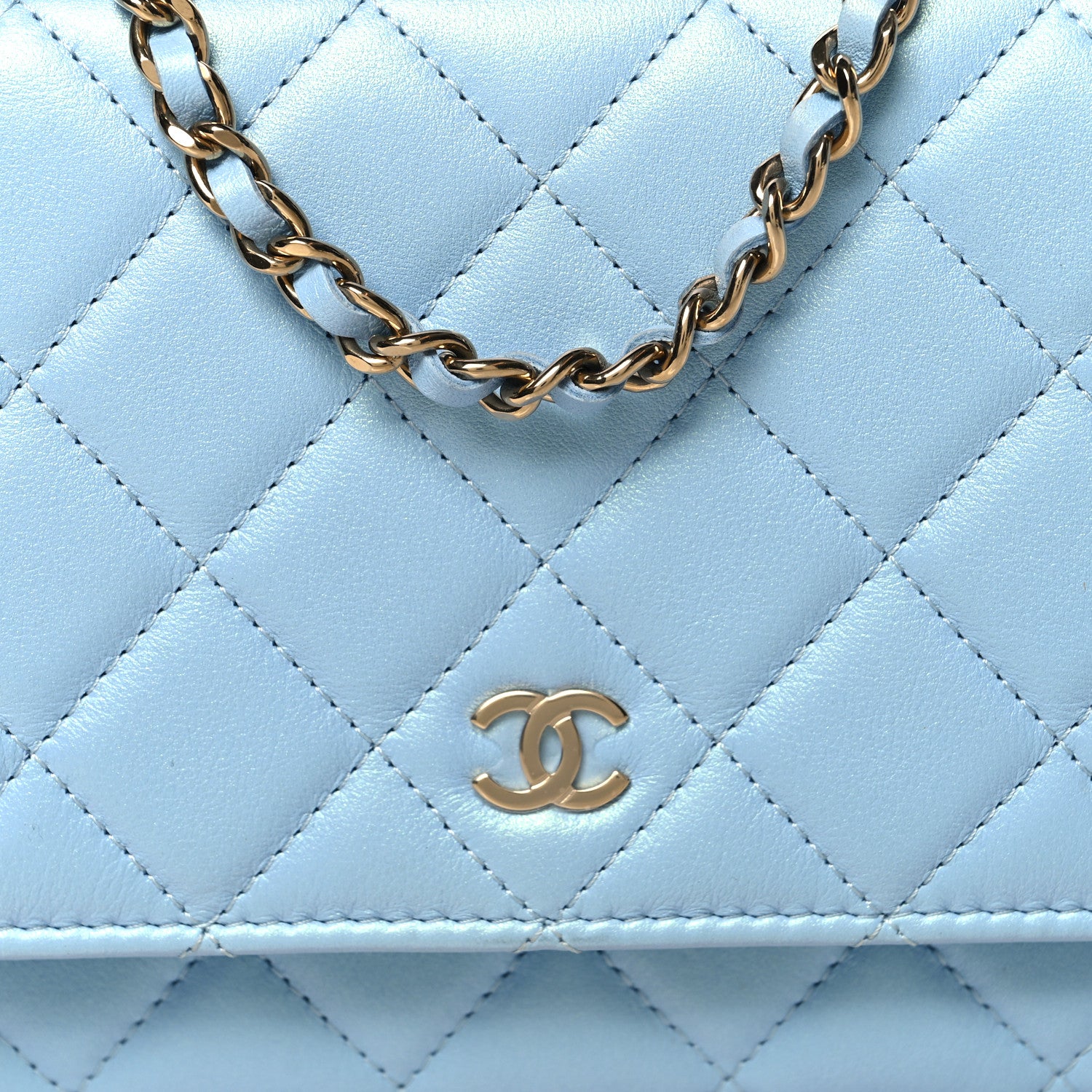 Chanel Lambskin Quilted Mini Wallet On Chain WOC Light Blue 9 of 12