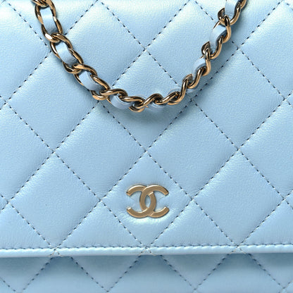 Chanel Lambskin Quilted Mini Wallet On Chain WOC Light Blue 9 of 12