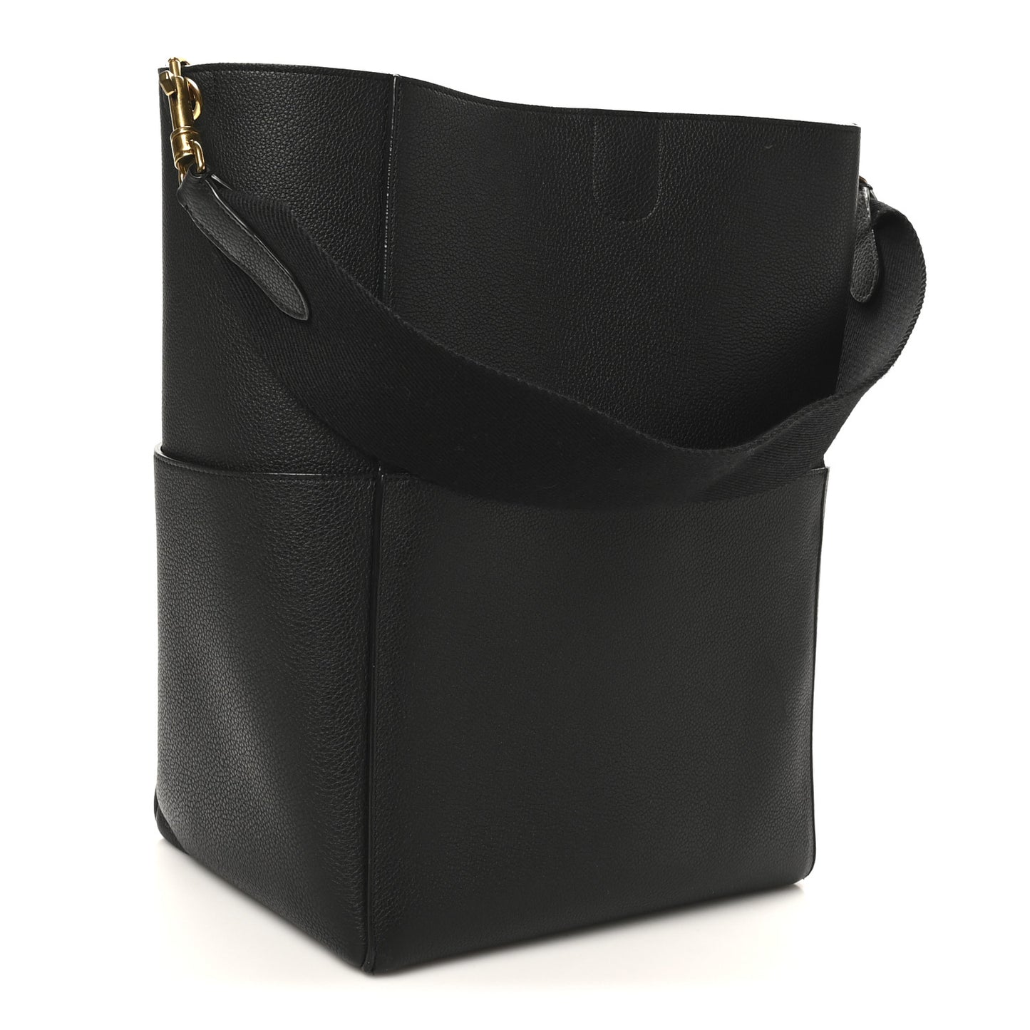 Soft Grained Calfskin Sangle Bucket Bag Black