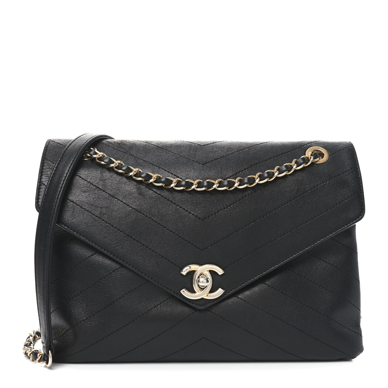 Chanel Lambskin Chevron Stitched Medium Envelope Flap Black 1 of 10