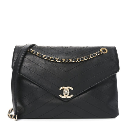 Chanel Lambskin Chevron Stitched Medium Envelope Flap Black 1 of 10