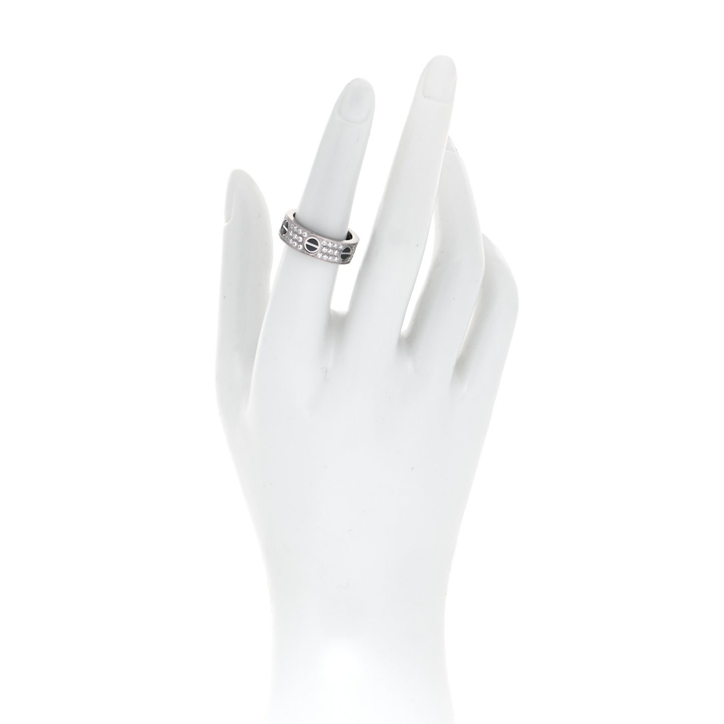 18K White Gold Diamond Ceramic LOVE Paved Ring 53 6.25