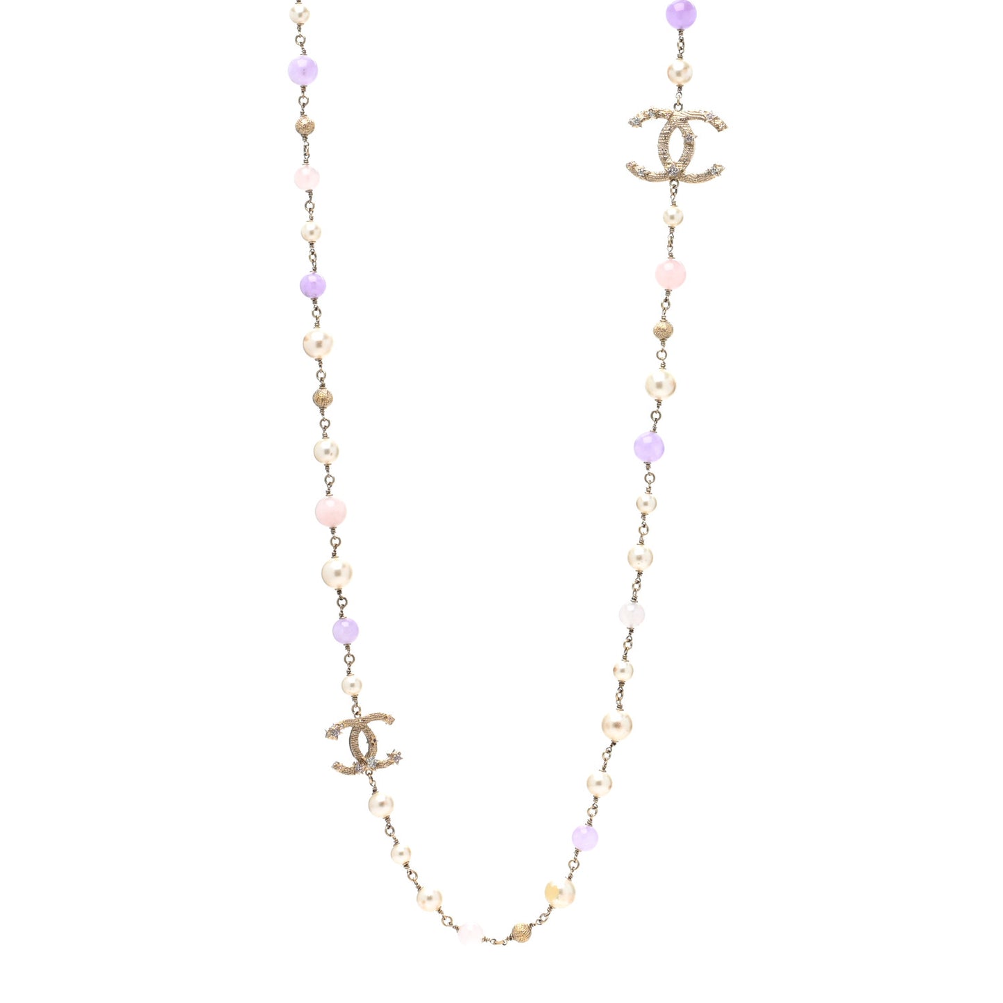 Crystal Pearl Beaded Star CC Long Necklace Silver Purple