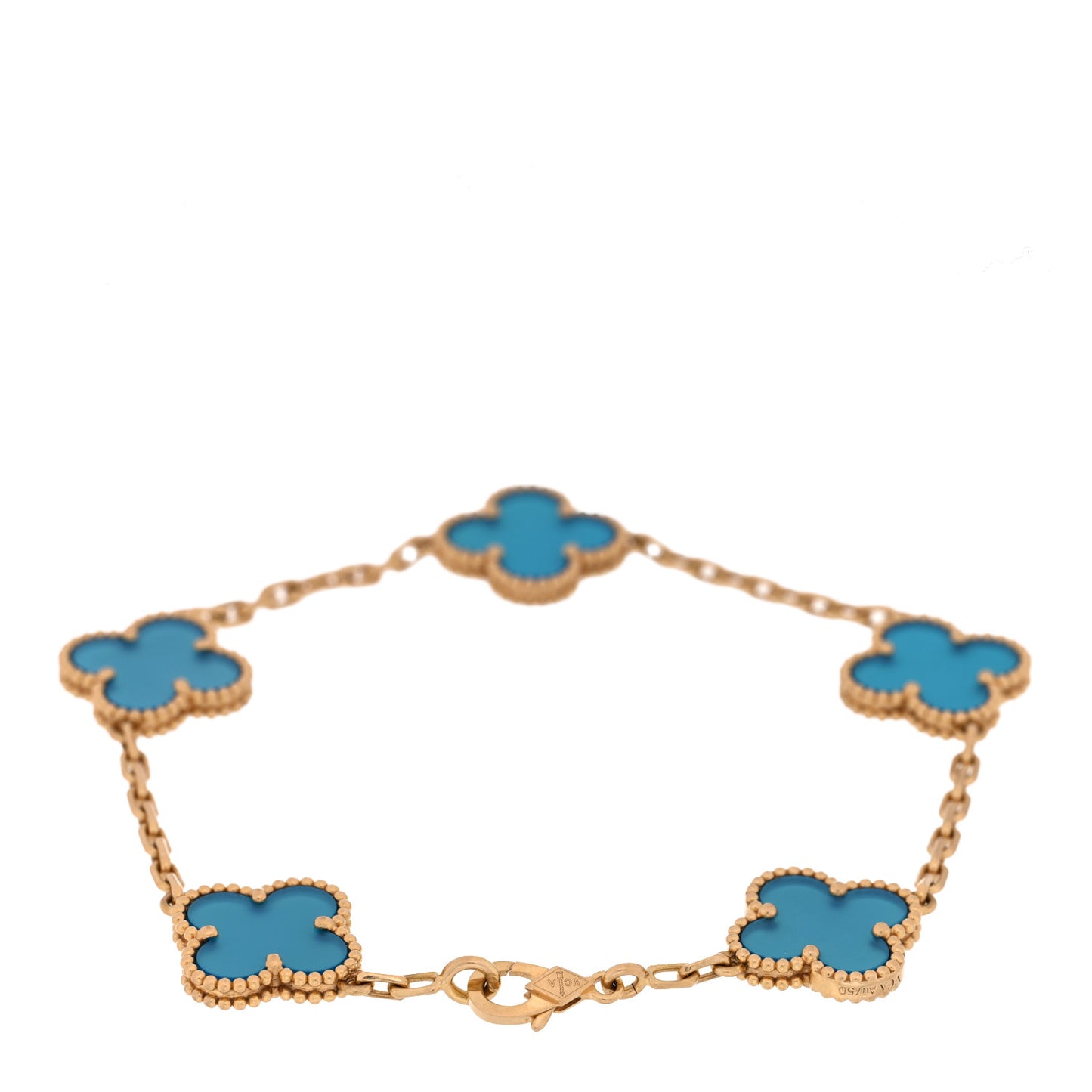 18K Yellow Gold Blue Agate 5 Motifs Vintage Alhambra Bracelet