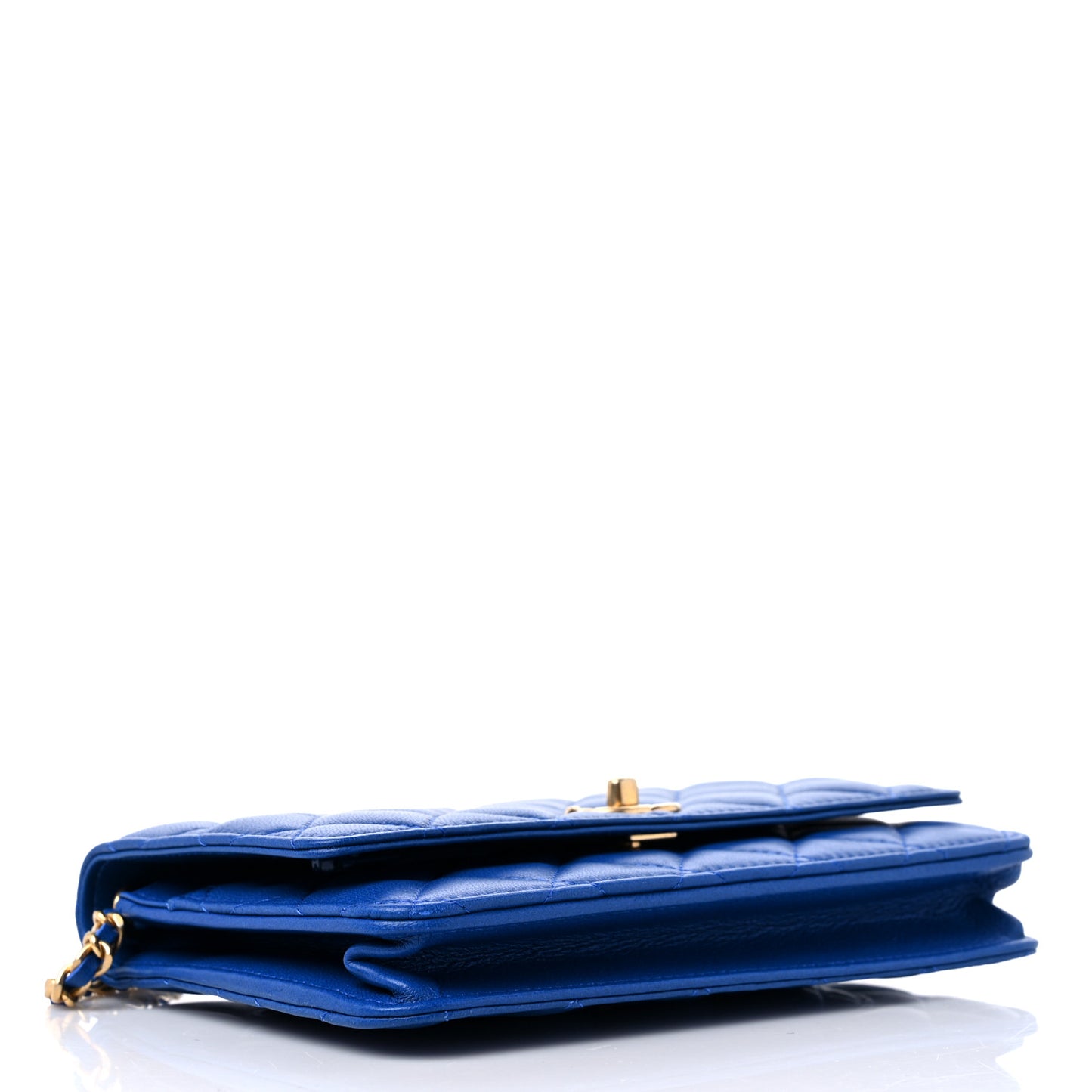 Lambskin Quilted CC Pearl Crush Wallet on Chain WOC Blue
