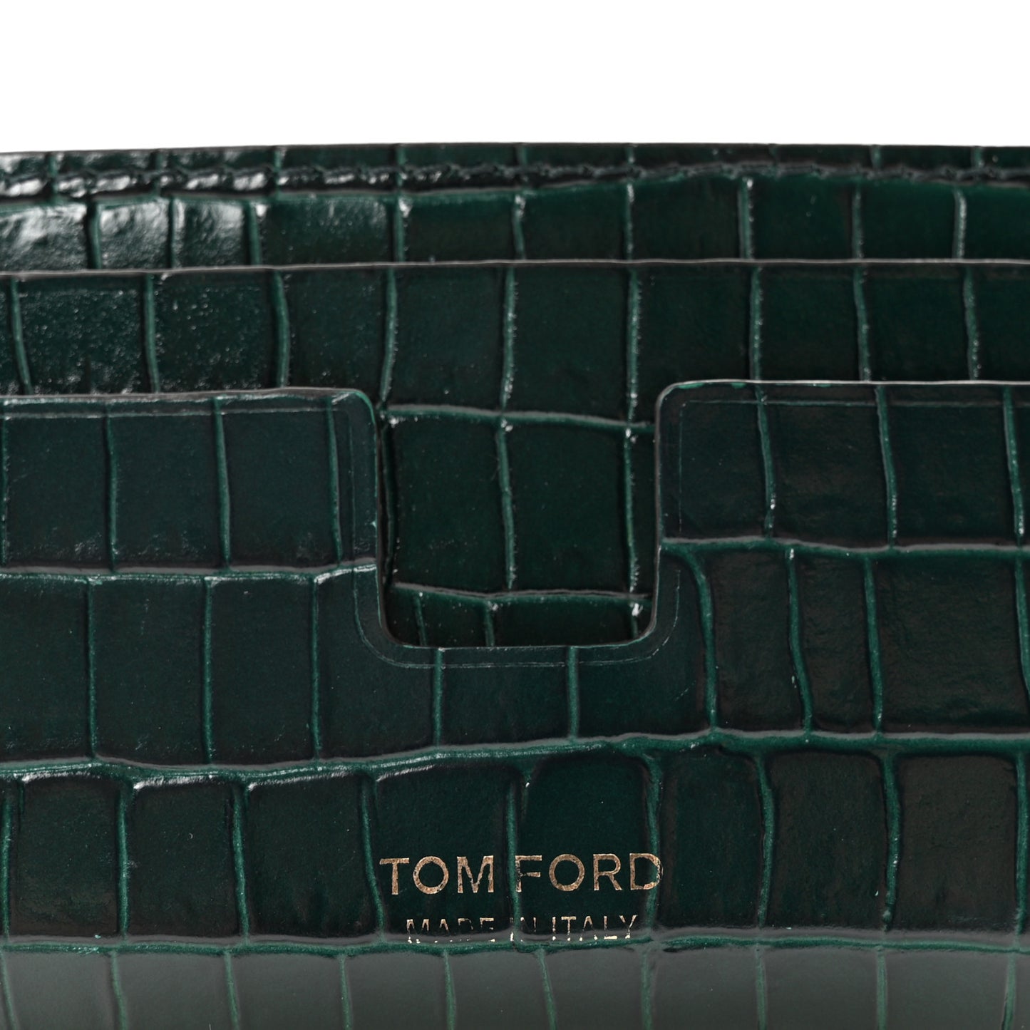 Calfskin Alligator Embossed Card Holder Bottle Green