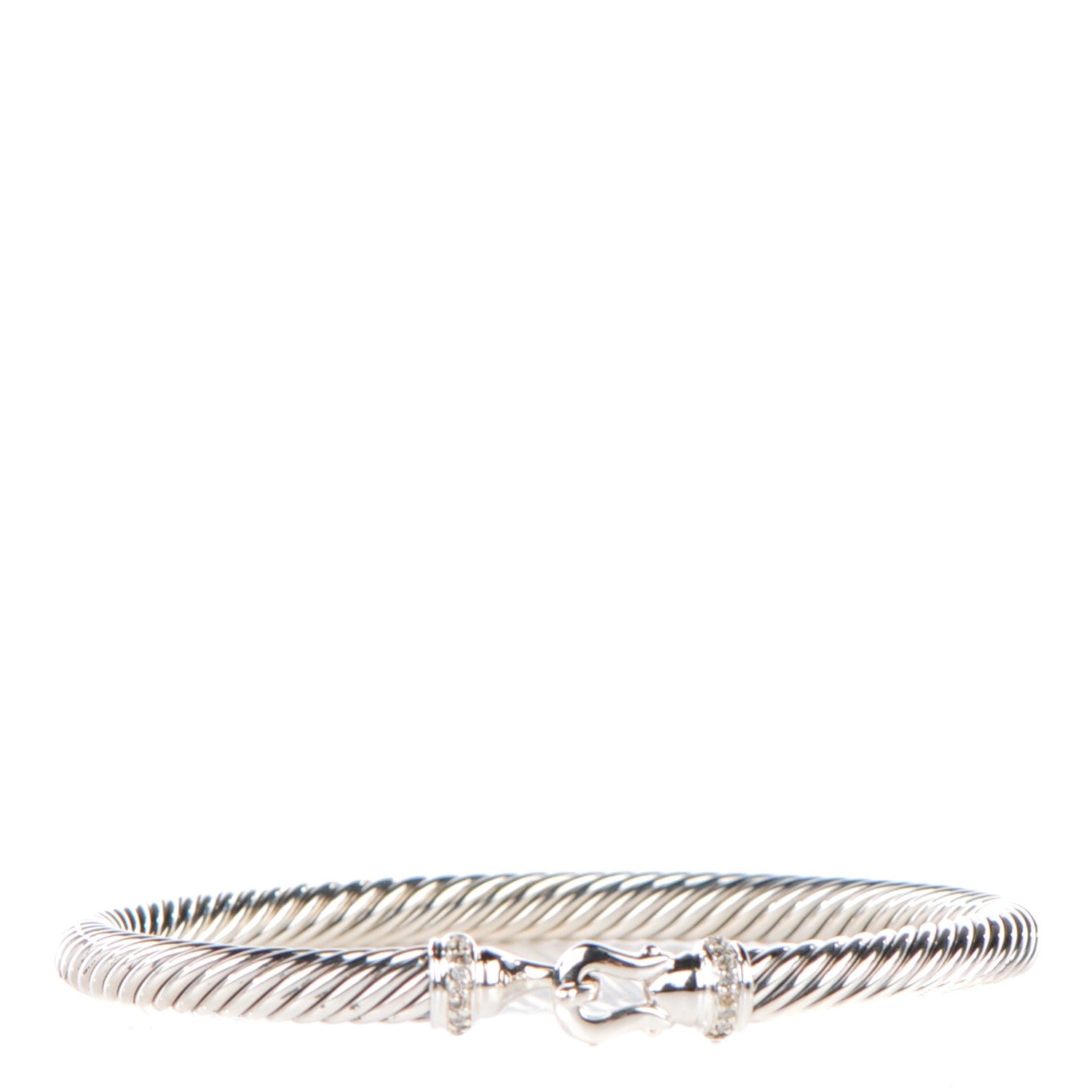 David Yurman Sterling Silver Diamond 5mm Cable Buckle Bracelet 1 of 5