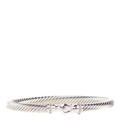 David Yurman Sterling Silver Diamond 5mm Cable Buckle Bracelet 1 of 5