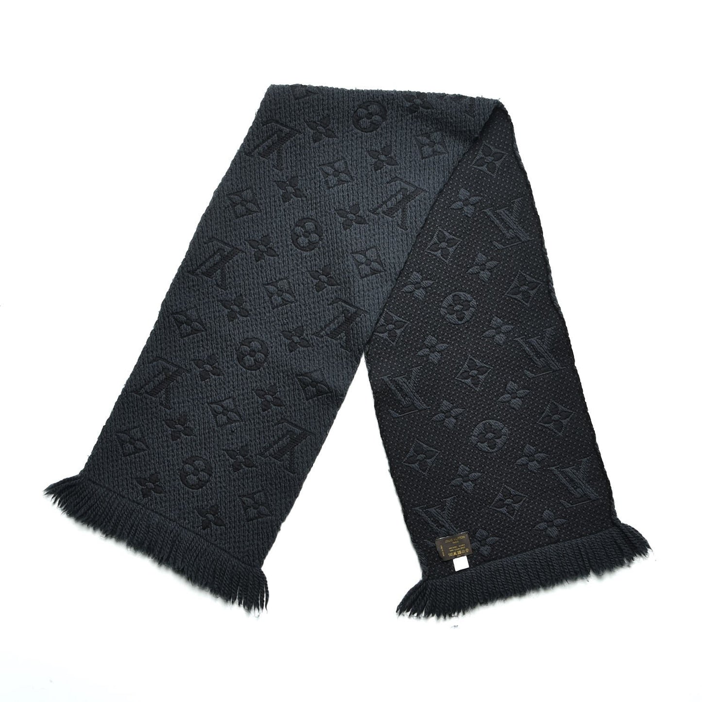 Wool Silk Logomania Scarf Charcoal Grey