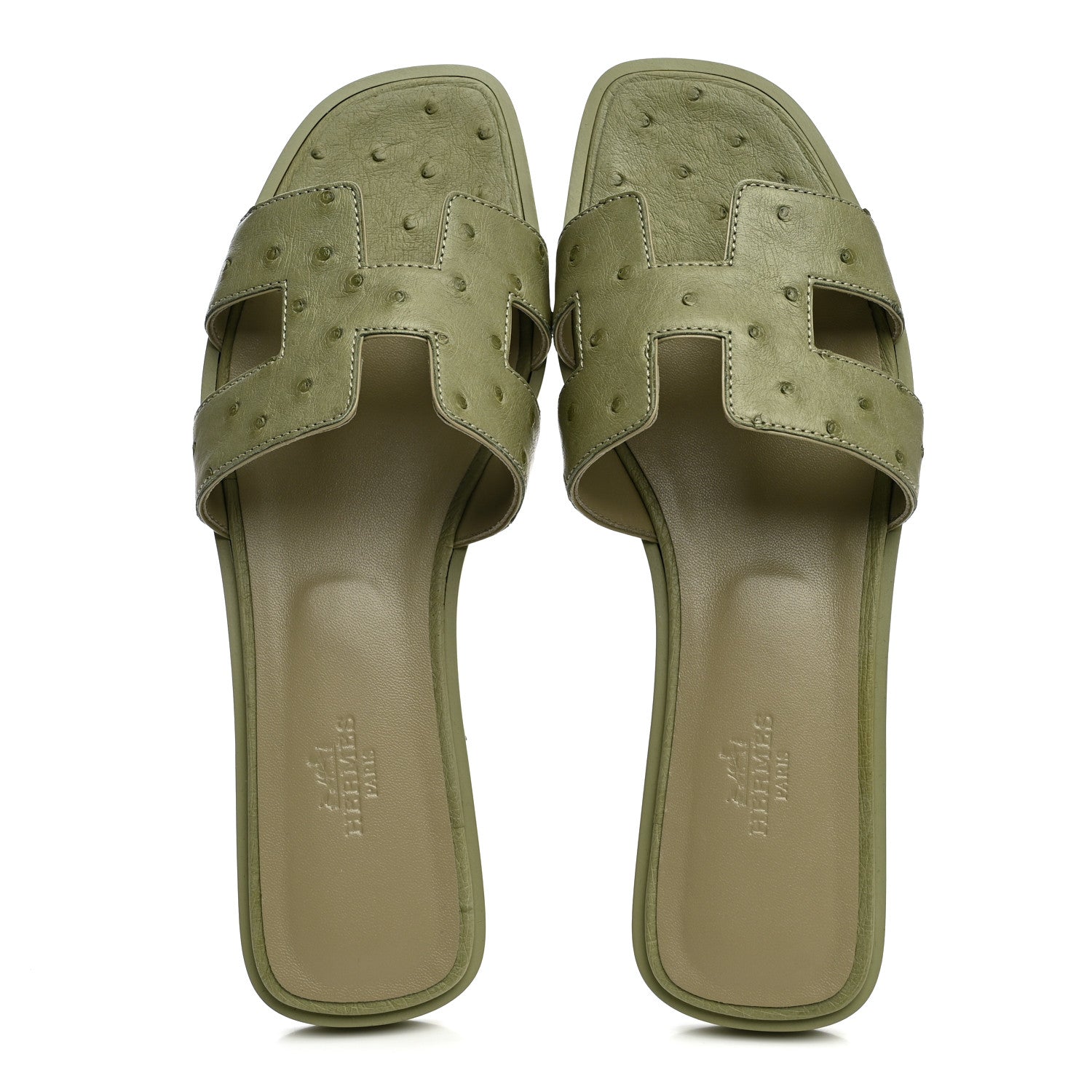 Hermes Ostrich Oran Sandals 38.5 Vert Mosaique 2 of 9