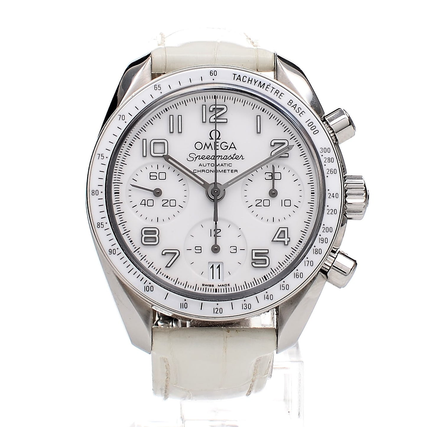 Stainless Steel Alligator 38mm Speedmaster Automatic Chronograph Watch White 324.33.38.40.04.001