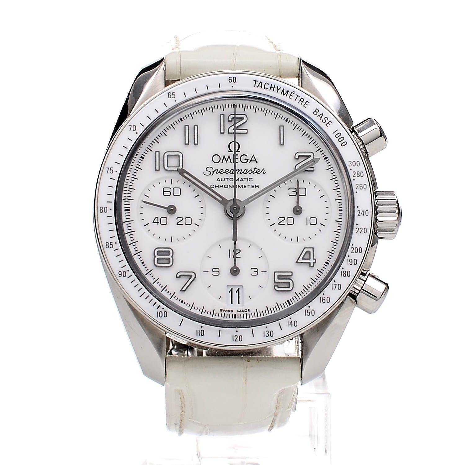 Omega Stainless Steel Alligator 38mm Speedmaster Automatic Chronograph Watch White 324.33.38.40.04.001 1 of 6