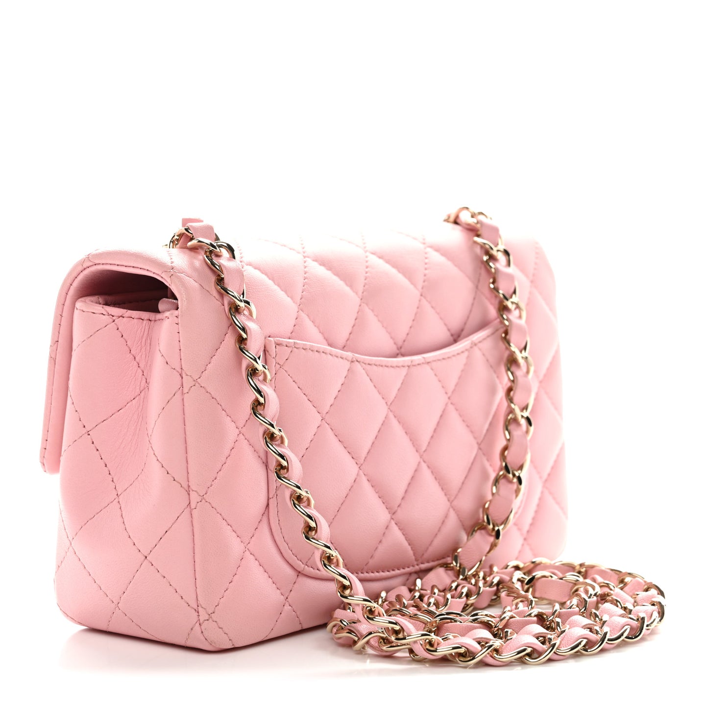 Lambskin Quilted Mini Rectangular Flap Light Pink