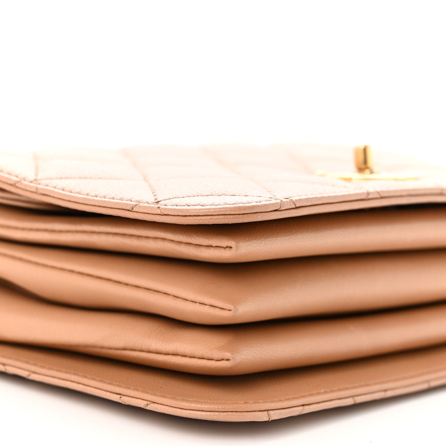 Caviar Quilted Small Top Handle Flap Beige