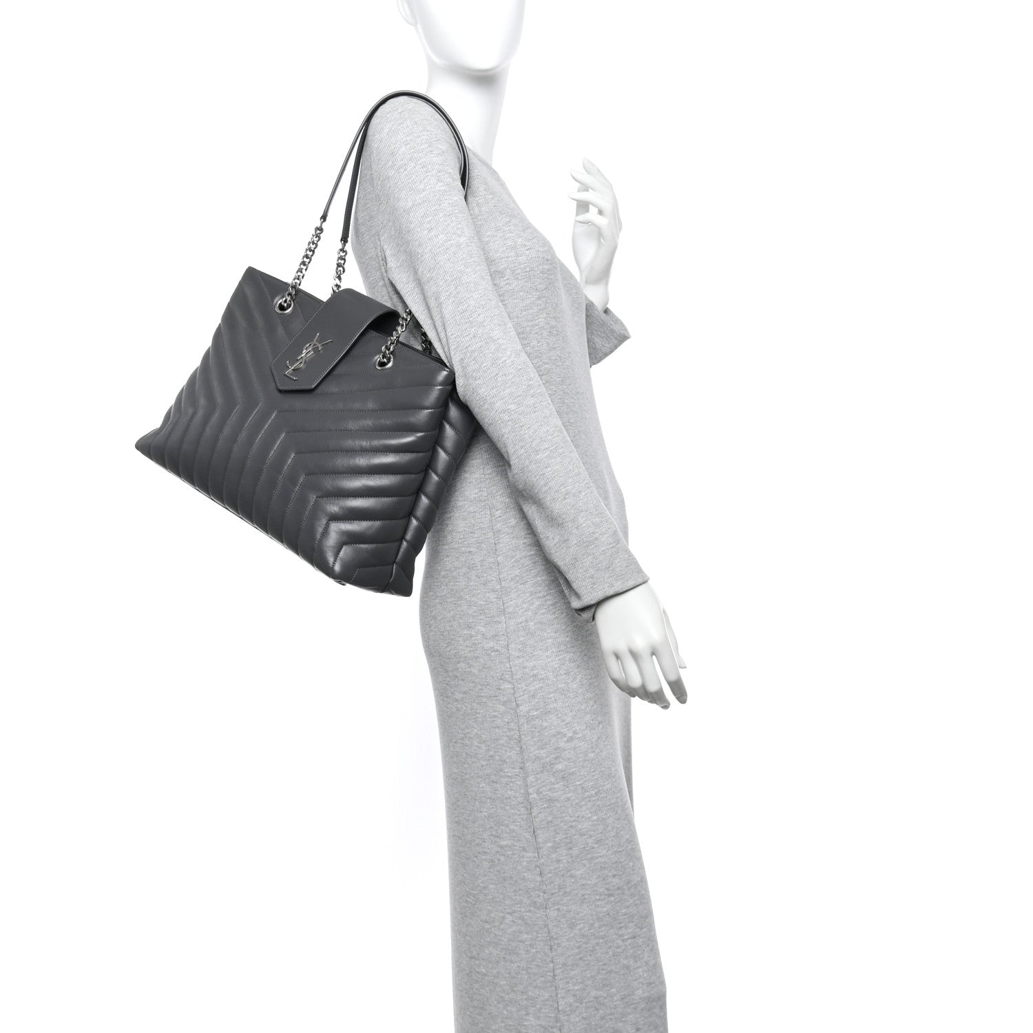 Saint Laurent Calfskin Y Quilted Monogram Large Loulou Shopper Storm 2 of 11
