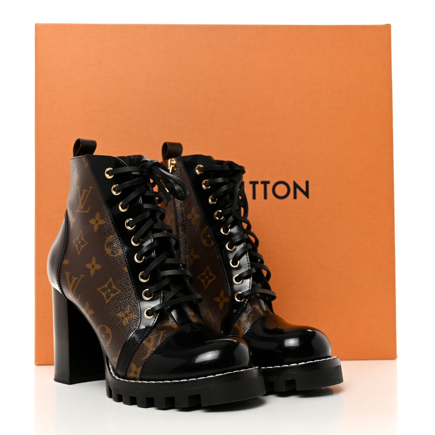 Patent Calfskin Monogram Star Trail Ankle Boots 39 Black