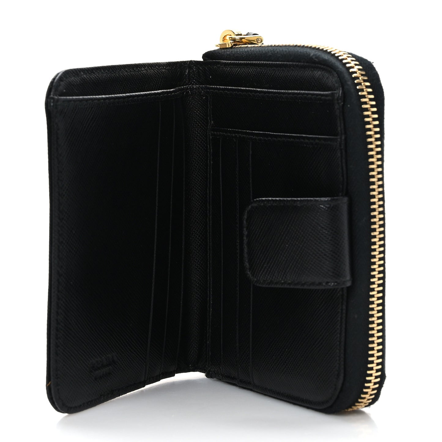 Saffiano Compact Zip Around Wallet Black