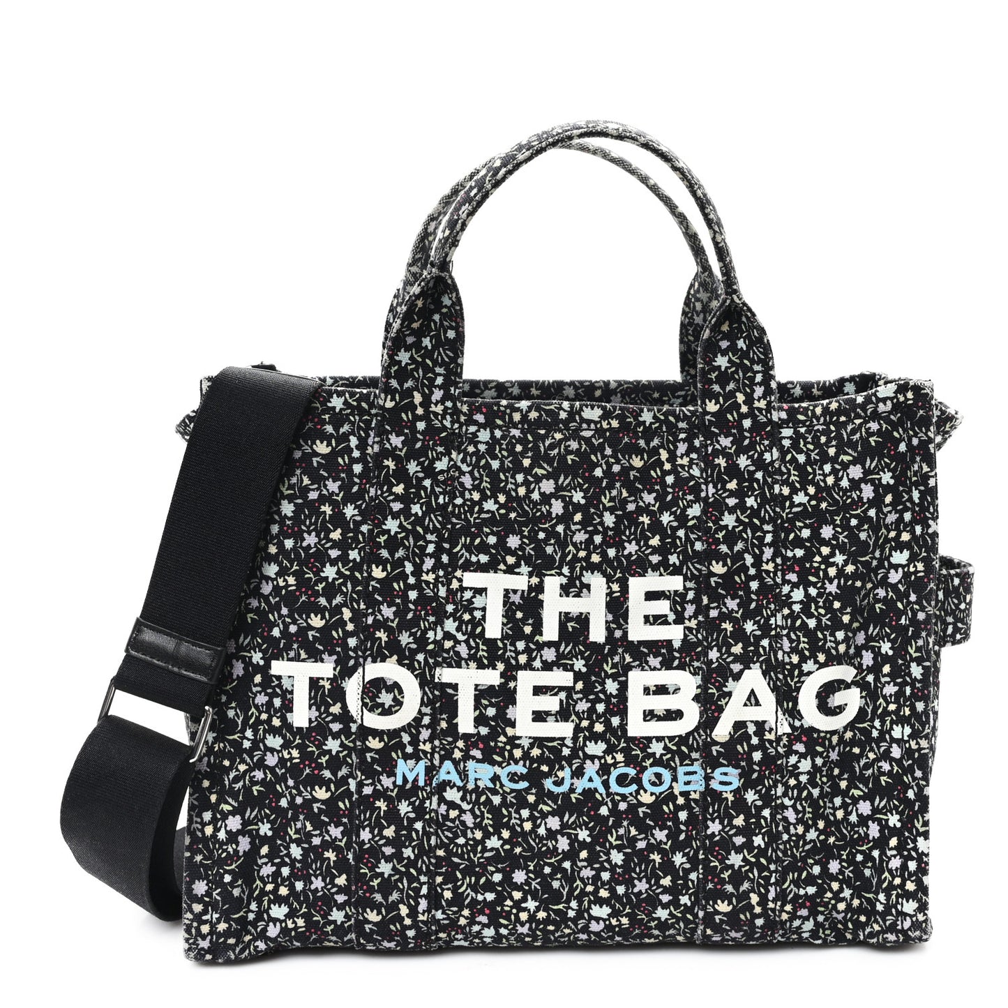 Cotton Canvas Floral Print Medium The Traveler Tote Bag Black