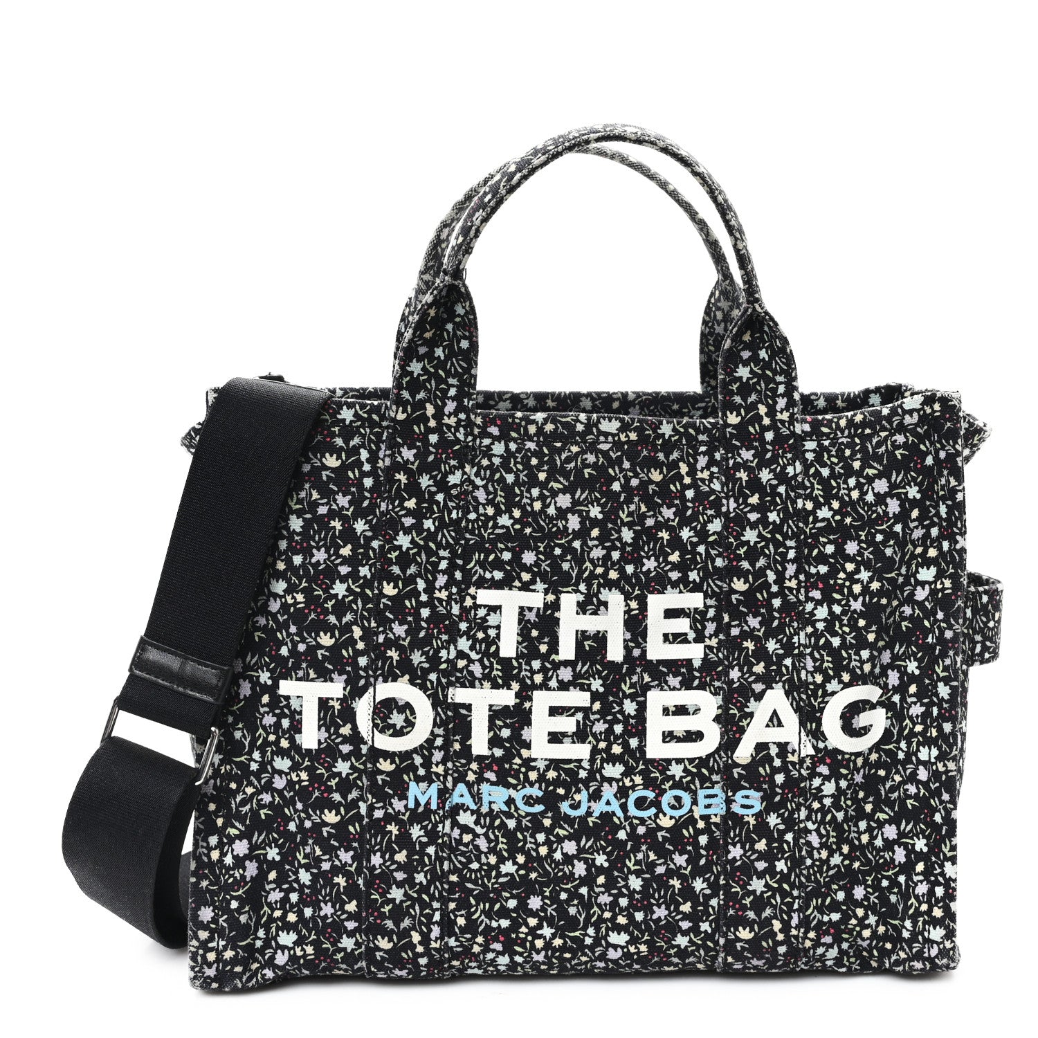 Marc Jacobs Cotton Canvas Floral Print Medium The Traveler Tote Bag Black 1 of 11