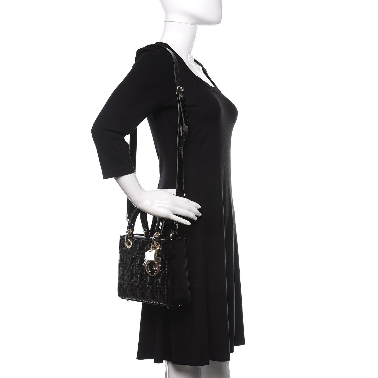 Patent Cannage Small Lady Dior Black