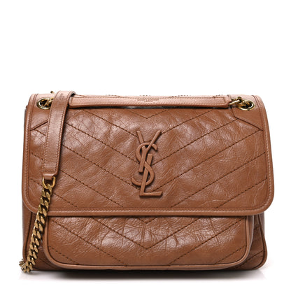 Saint Laurent Crinkled Calfskin Matelasse Monogram Medium Niki Chain Satchel Caramel 1 of 10