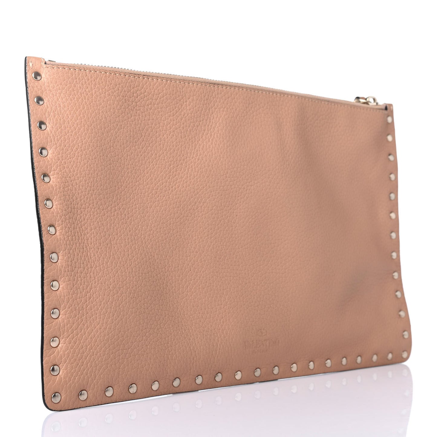 Pebbled Calfskin Large Rockstud Zip Pouch Skin Sorbet
