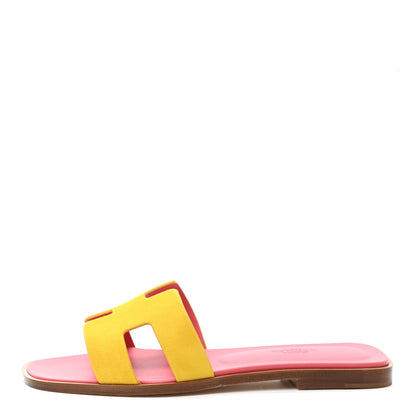 Hermes Suede Goatskin Oran Sandals 36 Jaune Sable 1 of 8