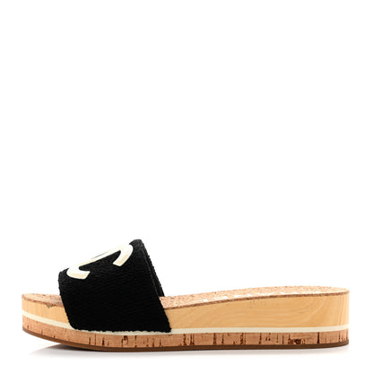 Chanel Tweed Cork CC Mule Sandal 39 Black 1 of 9