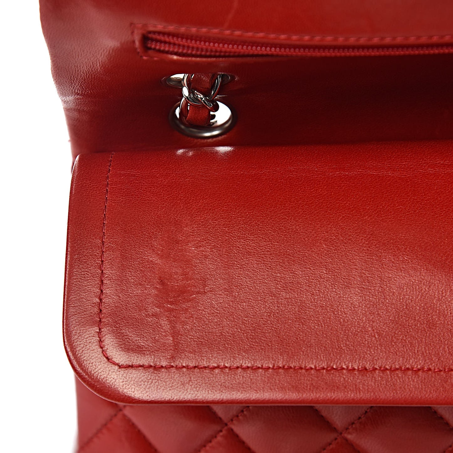 Lambskin Quilted Medium Double Flap Red