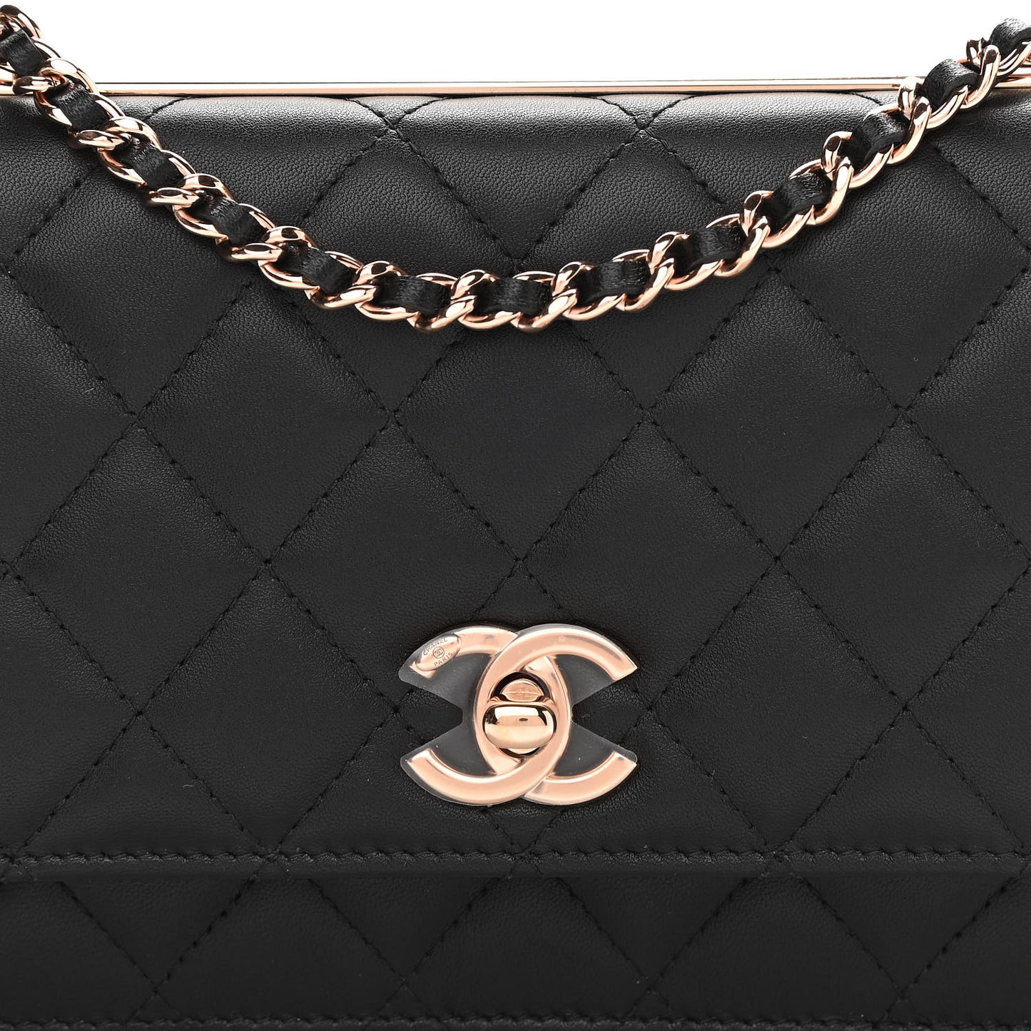 Lambskin Quilted Trendy CC Wallet On Chain WOC Black