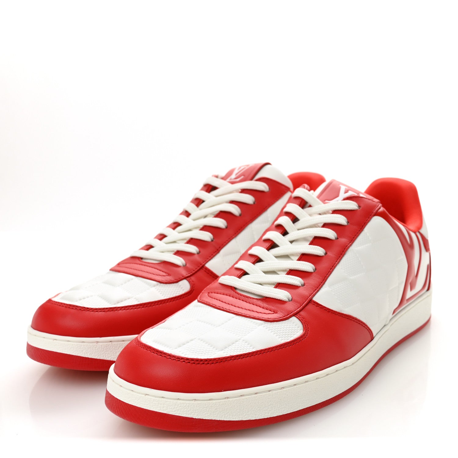 Louis Vuitton Calfskin Maxi Damier Mens Rivoli Sneakers 10 Red White 4 of 9
