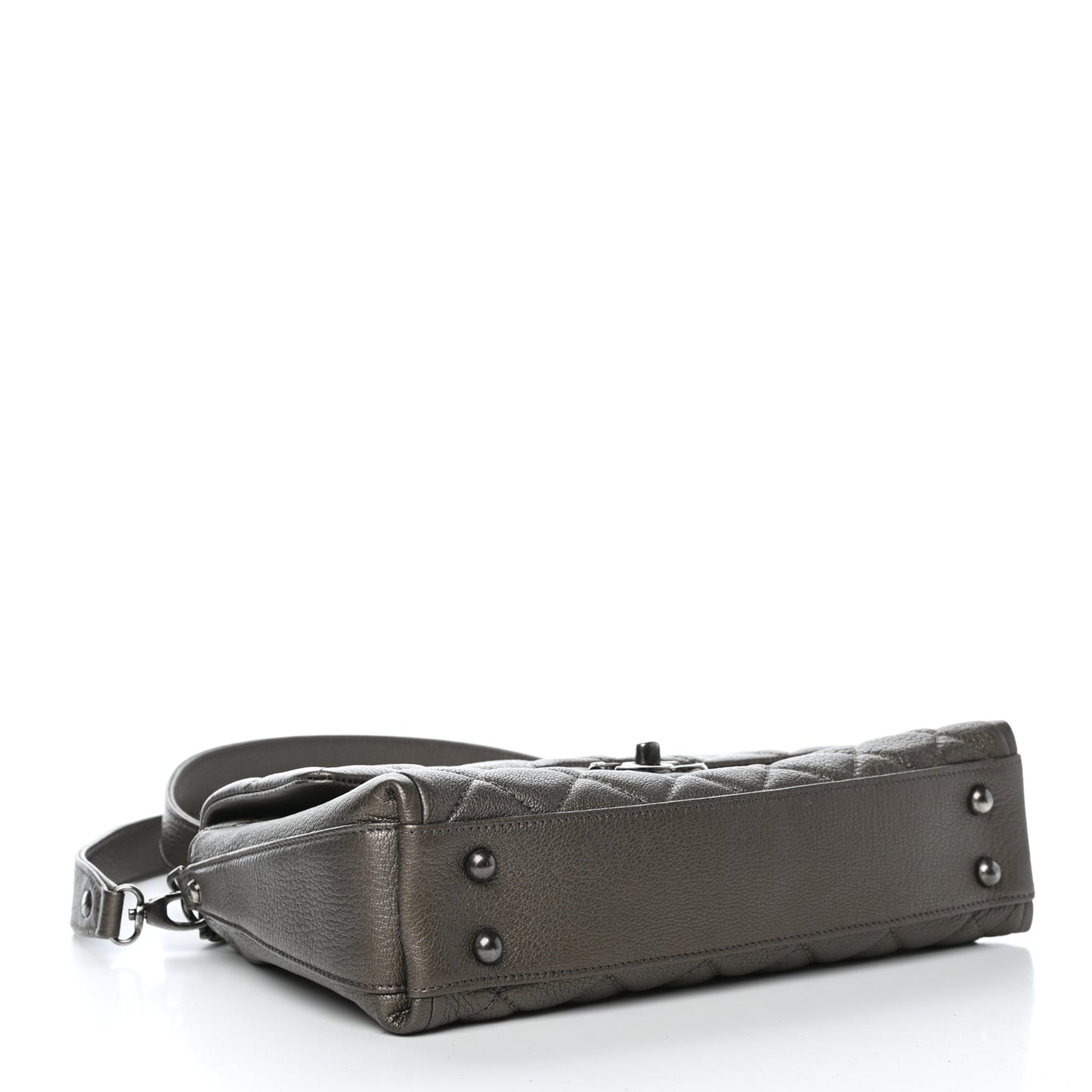 Metallic Goatskin Quilted Chain Handle Flap Silver