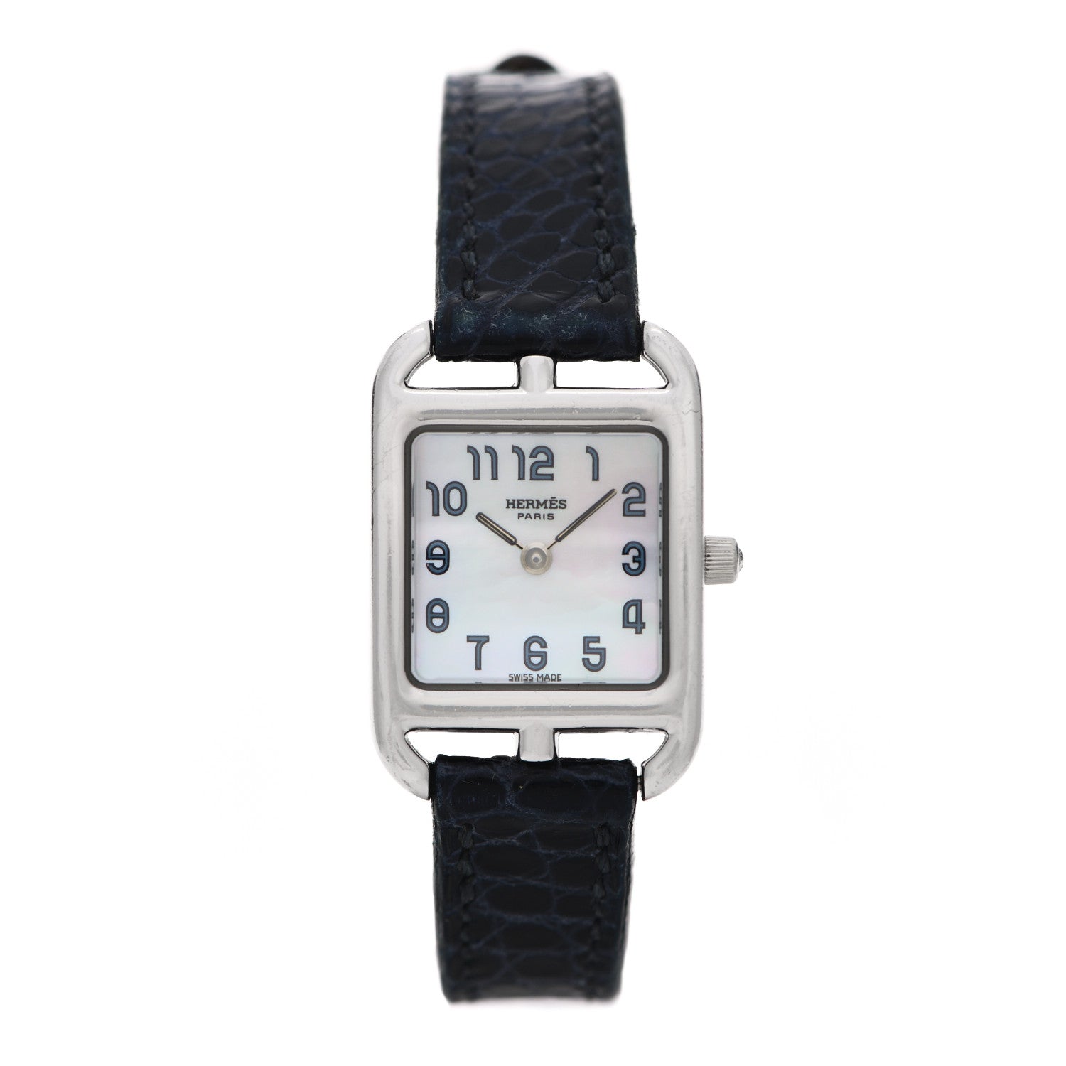 Hermes Stainless Steel Alligator Mother of Pearl 19mm Cape Cod Quartz Watch Bleu Abysse 1 of 7